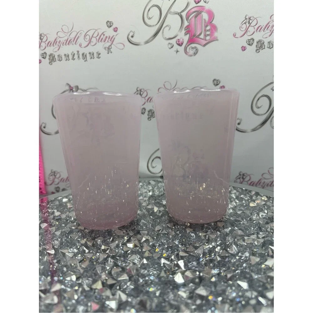 Set of plastic cups colors blueish & Pink Frosted Glasses rose quartz look